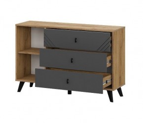 БАЙКАЛ Комод 3 ящика (со створкой) Графит/Дуб золотой в Карталах - kartaly.ok-mebel.com | фото 3