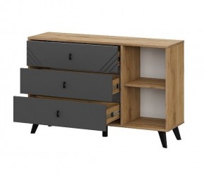БАЙКАЛ Комод 3 ящика (со створкой) Графит/Дуб золотой в Карталах - kartaly.ok-mebel.com | фото 4