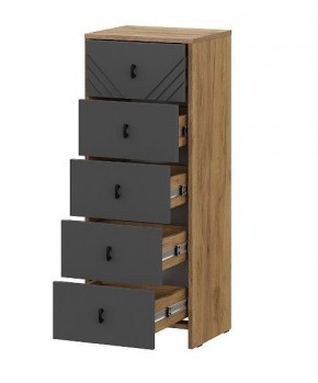 БАЙКАЛ Комод (5 ящиков) Графит/Дуб золотой в Карталах - kartaly.ok-mebel.com | фото 2