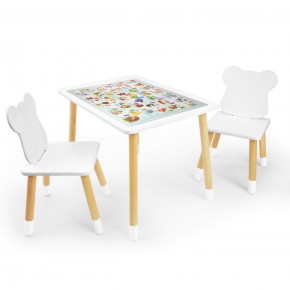 Детский комплект стол и два стула Мишка Rolti Baby с накладкой Алфавит (белая столешница/белое сиденье/береза ножки) в Карталах - kartaly.ok-mebel.com | фото