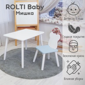 Детский комплект стол и стул «Мишка» Rolti Baby  (голубая столешница/голубое сиденье/белые ножки) в Карталах - kartaly.ok-mebel.com | фото