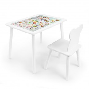 Детский комплект стол и стул Мишка Rolti Baby с накладкой Алфавит (белая столешница/белое сиденье/белые ножки) в Карталах - kartaly.ok-mebel.com | фото