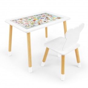 Детский комплект стол и стул Мишка Rolti Baby с накладкой Алфавит (белая столешница/белое сиденье/береза ножки) в Карталах - kartaly.ok-mebel.com | фото