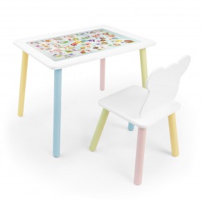 Детский комплект стол и стул Мишка Rolti Baby с накладкой Алфавит (белая столешница/белое сиденье/цветные ножки) в Карталах - kartaly.ok-mebel.com | фото 1
