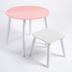 Детский комплект стол КРУГЛЫЙ  и табурет Rolti Baby (розовая столешница/белое сиденье/белые ножки) в Карталах - kartaly.ok-mebel.com | фото