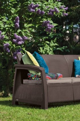 Диван пластиковый Корфу Макс (Corfu love seat max) коричневый в Карталах - kartaly.ok-mebel.com | фото 2