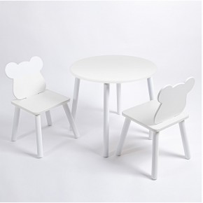 Комплект детский стол КРУГЛЫЙ и два стула МИШКА ROLTI Baby (белая столешница/белое сиденье/белые ножки) в Карталах - kartaly.ok-mebel.com | фото
