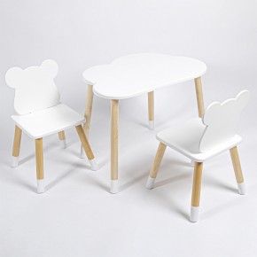 Комплект детский стол ОБЛАЧКО и два стула МИШКА  ROLTI Baby (белая столешница/белое сиденье/береза ножки) в Карталах - kartaly.ok-mebel.com | фото