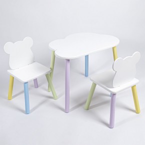 Комплект детский стол ОБЛАЧКО и два стула МИШКА ROLTI Baby (белая столешница/белое сиденье/цветные ножки) в Карталах - kartaly.ok-mebel.com | фото