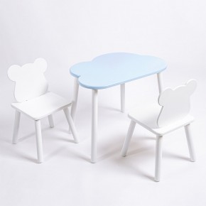 Комплект детский стол ОБЛАЧКО и два стула МИШКА ROLTI Baby (голубая столешница/белое сиденье/белые ножки) в Карталах - kartaly.ok-mebel.com | фото