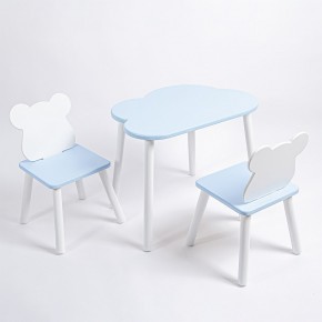 Комплект детский стол ОБЛАЧКО и два стула МИШКА ROLTI Baby (голубая столешница/голубое сиденье/белые ножки) в Карталах - kartaly.ok-mebel.com | фото