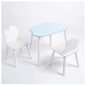 Комплект детский стол ОБЛАЧКО и два стула ОБЛАЧКО ROLTI Baby (голубая столешница/белое сиденье/белые ножки) в Карталах - kartaly.ok-mebel.com | фото