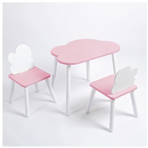 Комплект детский стол ОБЛАЧКО и два стула ОБЛАЧКО ROLTI Baby (розовая столешница/розовое сиденье/белые ножки) в Карталах - kartaly.ok-mebel.com | фото
