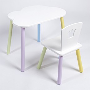 Комплект детский стол ОБЛАЧКО и стул КОРОНА ROLTI Baby (белая столешница/белое сиденье/цветные ножки) в Карталах - kartaly.ok-mebel.com | фото