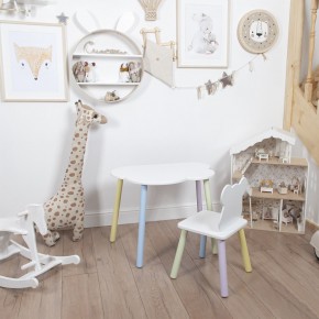 Комплект детский стол ОБЛАЧКО и стул МИШКА ROLTI Baby (белая столешница/белое сиденье/цветные ножки) в Карталах - kartaly.ok-mebel.com | фото