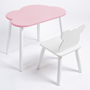 Комплект детский стол ОБЛАЧКО и стул МИШКА ROLTI Baby (розовая столешница/белое сиденье/белые ножки) в Карталах - kartaly.ok-mebel.com | фото 1