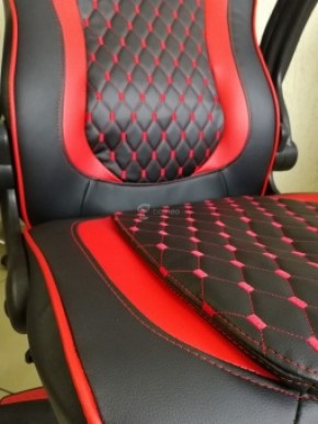 Кресло геймерское Barneo K-37 (черная экокожа красные вставки) в Карталах - kartaly.ok-mebel.com | фото