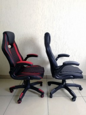Кресло геймерское Barneo K-37 (черная экокожа красные вставки) в Карталах - kartaly.ok-mebel.com | фото 3