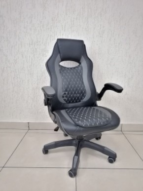 Кресло геймерское Barneo K-37 (черная кожа серые вставки) в Карталах - kartaly.ok-mebel.com | фото
