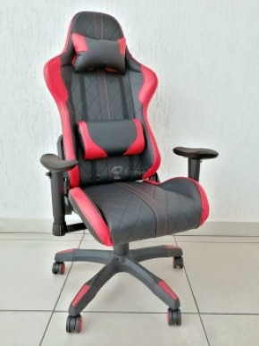 Кресло геймерское Barneo K-52 (черная экокожа красные вставки) в Карталах - kartaly.ok-mebel.com | фото