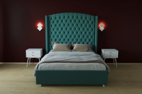 Кровать Берлин ЛЮКС с ПМ 1400 (велюр бирюзовый) в Карталах - kartaly.ok-mebel.com | фото 2