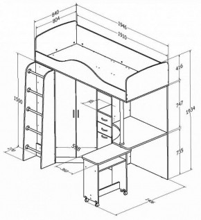 Кровать-чердак "Теремок-1" Дуб молочный/Голубой в Карталах - kartaly.ok-mebel.com | фото 2