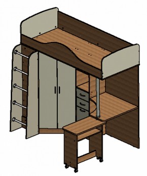 Кровать-чердак "Теремок-1" Дуб молочный/Голубой в Карталах - kartaly.ok-mebel.com | фото 3