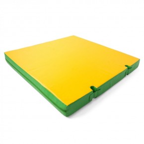 Мат гимнастический, квадратный, с вырезами под стойки. Длина 1 м, ширина 1 м, толщина 10 см зеленый-желтый   в Карталах - kartaly.ok-mebel.com | фото