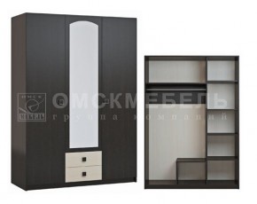 Шкаф 3-х дверный с 2 ящиками с зеркалом Шк51 МС Люсси (венге/дуб девон) в Карталах - kartaly.ok-mebel.com | фото