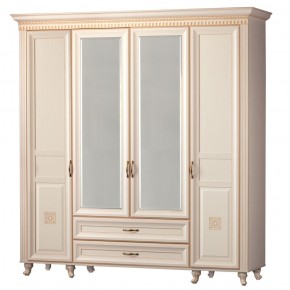 Шкаф для одежды 4-дверный с зеркалом №493 Марлен кремовый белый в Карталах - kartaly.ok-mebel.com | фото