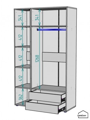 Шкаф Linnea MHR-3-2 2050х1200х510 (ДВ-М 11.1.25) в Карталах - kartaly.ok-mebel.com | фото 3
