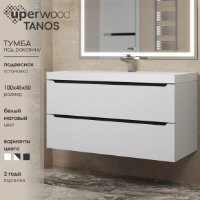 Тумба под раковину Uperwood Tanos 100 см, подвесная, белая/графит в Карталах - kartaly.ok-mebel.com | фото 3